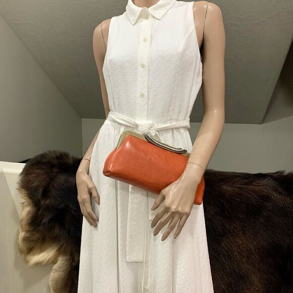Vintage Handsewn Genuine Cowhide Push-lock Clutch/Crossbody & 2 Chain Styles - Picture 4 of 16